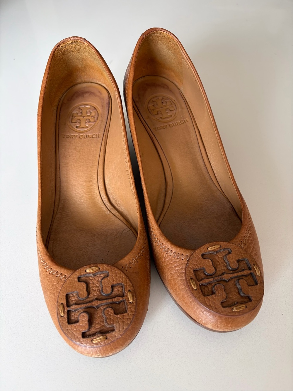 Tory Burch Women’s Tan Leather Wedge Heels  - Size 6